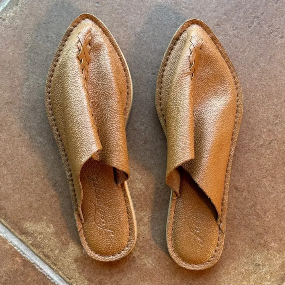 Free People Nova Flat Pebbled Leather Top Stitched Pointy Toe Mules size 7 - Picture 8 of 16